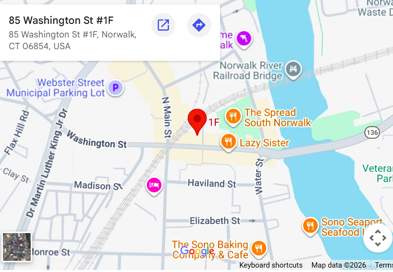 Map showing Zenith Securities LLC at 85 Washington St Unit 1F, South Norwalk, CT 06854